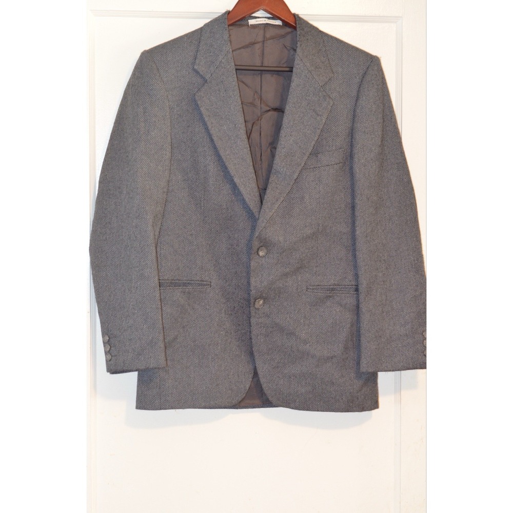 Yves Saint Laurent Blazer Suit Jacket Gray Blue 100% Wool Made In France